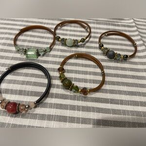 5 slap on bracelets multi colored faceted stones
